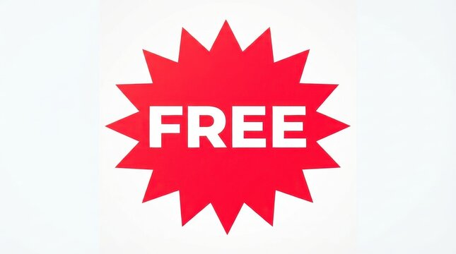 Red starburst shape with the word free written in white letters isolated on white background