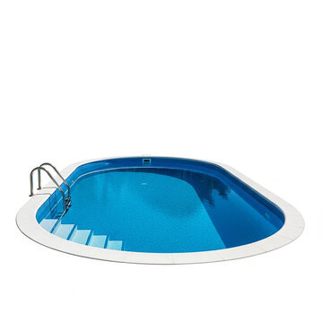 Modern oval swimming pool with steps and ladder isolated on white background