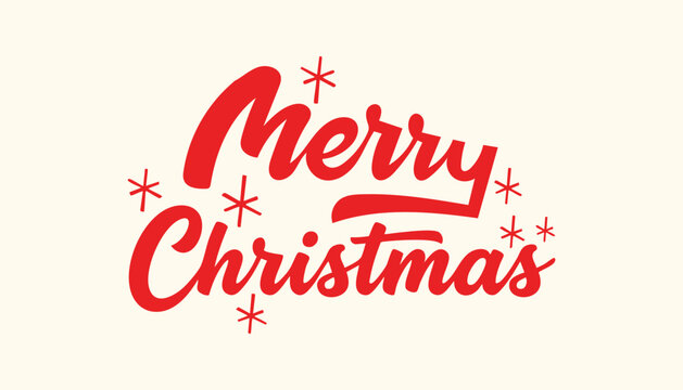 Merry Christmas typography lettering quote with hand-drawn festive stars and snowflakes isolated on cream holiday background
