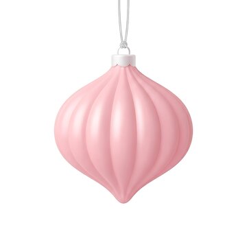 Light pink onion-shaped christmas bauble decoration with ribbed texture pink ornament holiday decoration christmas tree onion shape glass bauble pastel pink white background festive decor