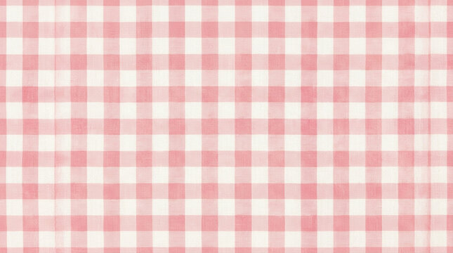 Seamless pink and white gingham pattern, classic checkered fabric texture for picnic tablecloth or kitchen textile background