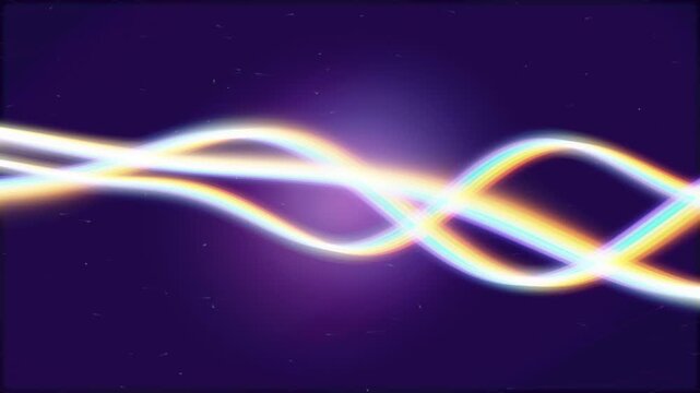 Abstract Motion Graphics Background Featuring Smooth Flowing Neon Light Waves In Dark Purple Space