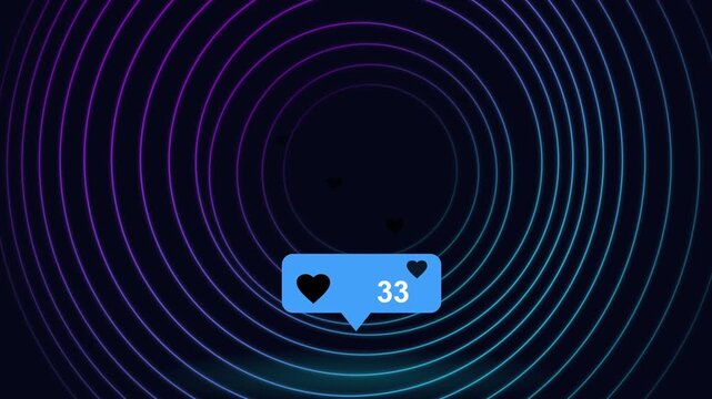 Social media like counter animation with glowing circles 4K