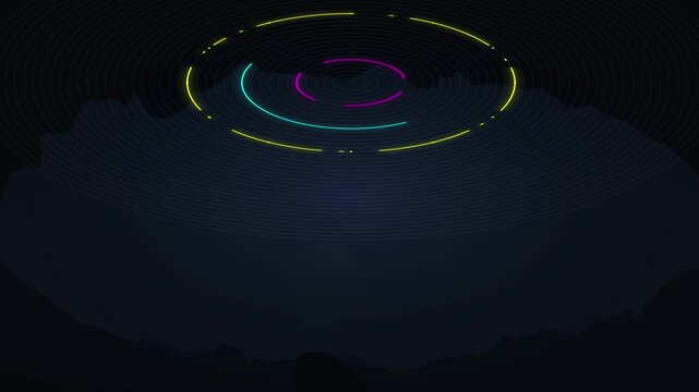 Abstract Digital HUD Circles Rotating in Dark Futuristic Landscape