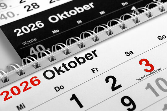 Kalender Datum 3. Oktober 2026  Tag der Deutschen Einheit