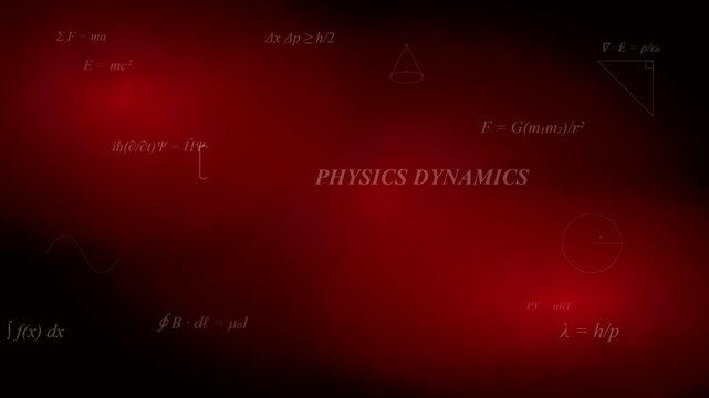 Cinematic motion background with physics formulas in red