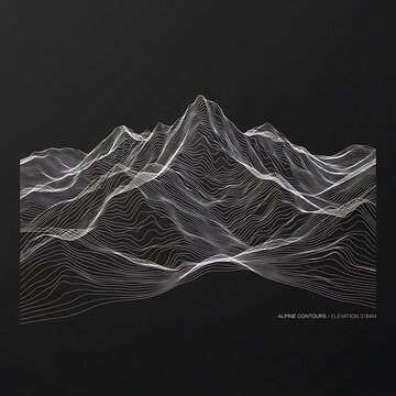Abstract wireframe mountain range illustration with digital topography lines