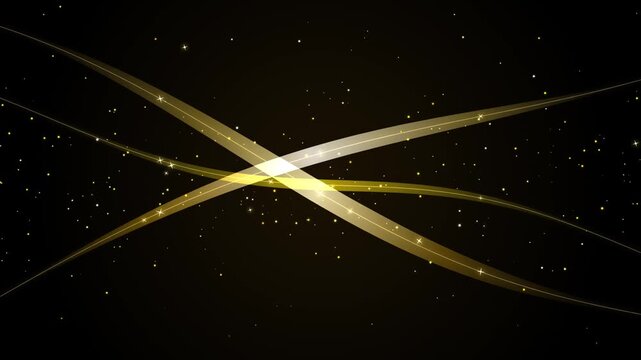 Golden Glowing Light Waves With Shimmering Particle Dust Floating On A Deep Dark Background Motion
