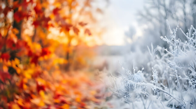 Beautiful nature landscape showing the transition to the first day of winter