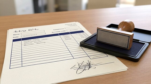 Deferred revenue stamp resting beside a signed accrual form no people no brands no text