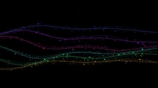 Neon Wave Motion Background with Glowing Particles and Smooth Fluid Animation in Dark Aesthetic Styl