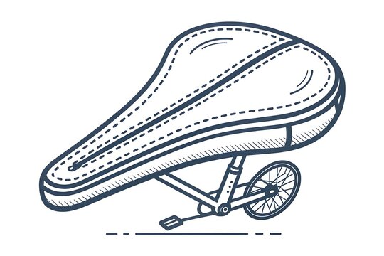 Vintage bicycle saddle and wheel assembly illustration