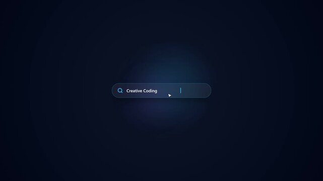 A digital search bar with the text Creative Coding is centered against a dark blue.