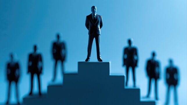 Best candidate selection concept with the text stan featuring a miniature figure standing on a pedestal surrounded by other figures