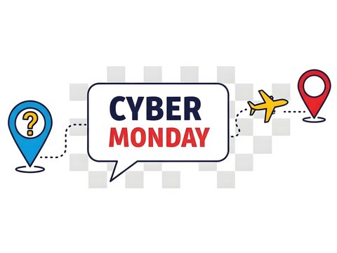 Cyber monday travel and question icons with speech bubble