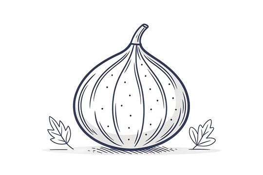 Whole fig illustration with leaves on clean background