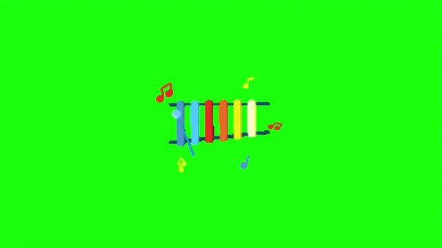 Colorful xylophone musical instrument being played with mallets vector illustration isolated on green screen.   