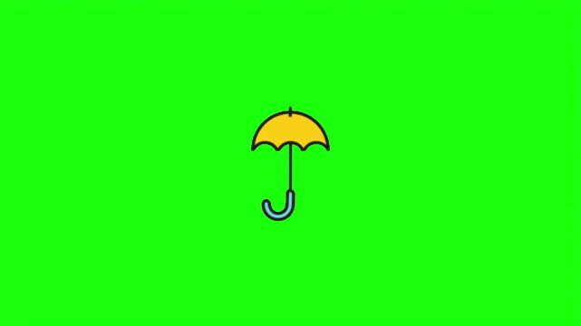 Yellow umbrella with blue handle vector illustration isolated on green screen.   
