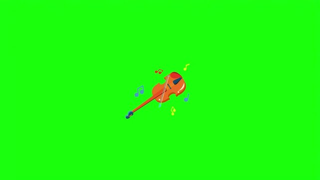 Double bass or cello musical instrument with floating notes vector illustration isolated on green screen.   