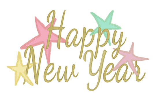 Happy New Year Hand Lettering with Colorful Stars for Celebration Design