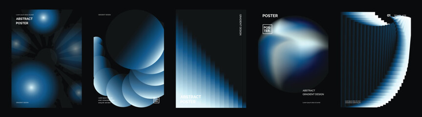 Plakat Futuristic vector poster collection with dark blue gradients, glowing spheres, abstract light beams and modern technology backgrounds