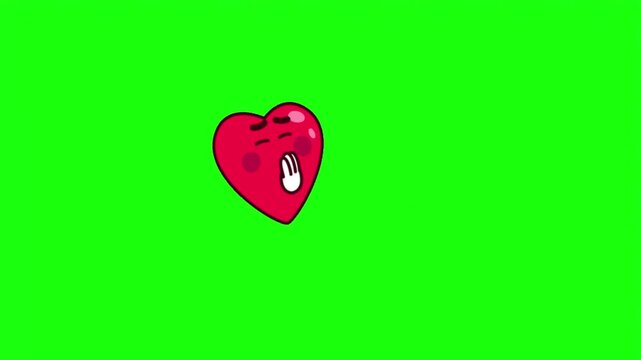 Cute red heart character blowing a kiss vector illustration isolated on green screen.   