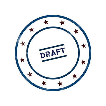 Draft stamp badge with blue border and white center text