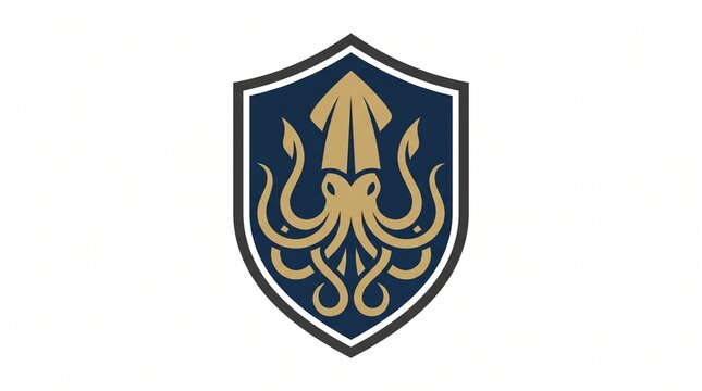 Golden Squid Crest Emblem on Navy Blue Shield with Dark Outline.