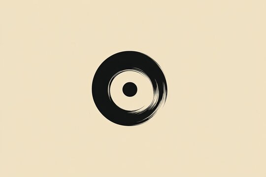 Minimalist brushstroke circle icon with inner dot for logo, chakra and meditation design in simple monochrome style