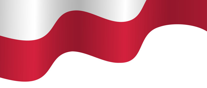 Poland flag waving ribbon background with red white wave design and copy space. For Independence Day, Constitution Day patriotic banner and national holiday. Vector illustration