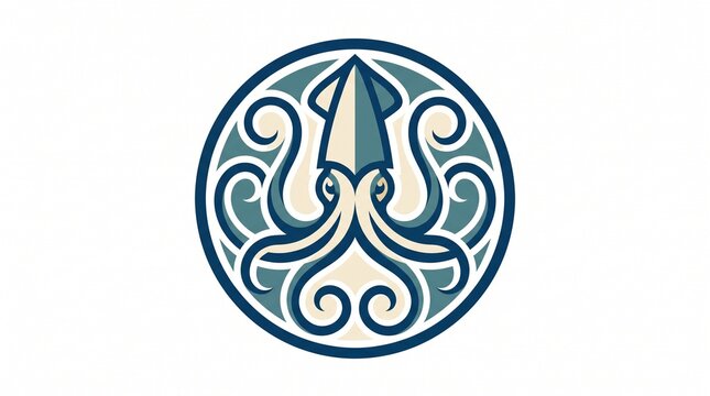Stylized Kraken or Squid Emblem with Tentacles and Swirls in a Circular Design.