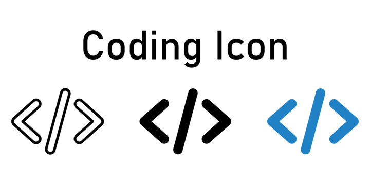 Coding icon set showing different variations of angle brackets to represent source code programming and development concepts in a variety of styles