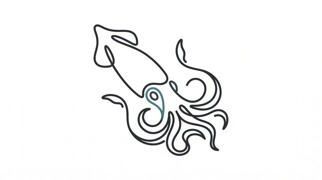 Continuous line drawing of a squid with tentacles and eye detail.