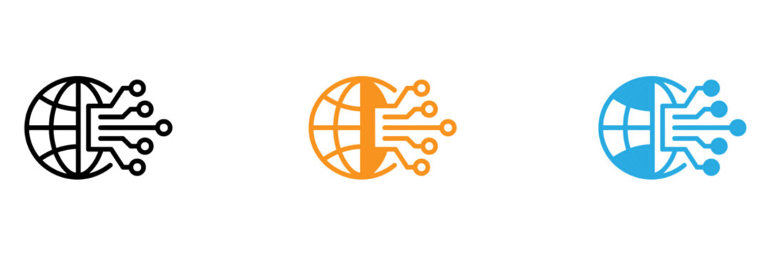 Global network connections and digital data exchange concept with globe icon variations