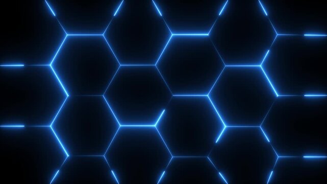 Animated background with turbulent hexagon tiles and background light, abstract wallpaper.Motion graphics of concept