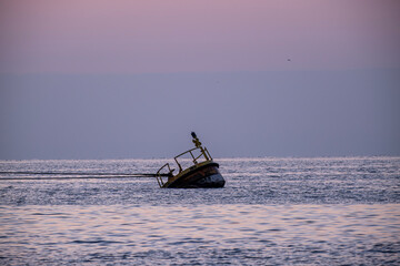 Large Mooring Buoy for Ships Anchored in the Sea. Heavy Marine Buoy Used to Secure Ships at Sea. Large Floating Mooring Buoy in Open Water. © onderortel