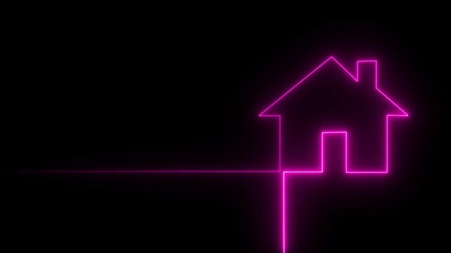 Glowing neon home icon animation. house building property apartment animated. illuminated on dark background. icon property houses are 4k video