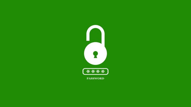 Password icon, Typing wrong and right password icon animation. Security key symbol animation. Digital cyberspace motion graphic animation on green background with alpha channel.