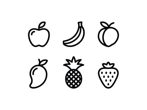 Fruit icon set featuring outline illustrations of healthy snacks