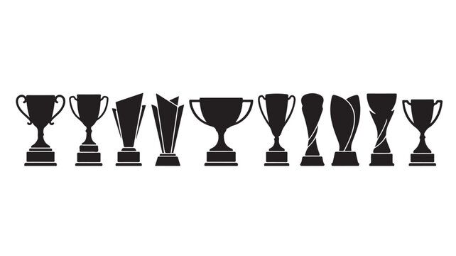 Minimalist black trophy cup silhouettes set in flat vector design
