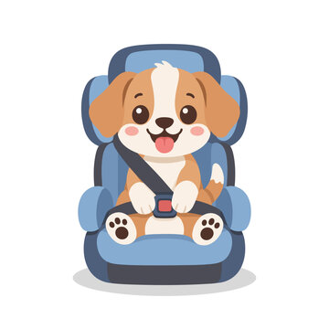 Cute Dog Wearing Seatbelt in Car Seat Belt Safety Cartoon Illustration