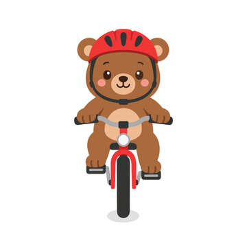 Cute Bear Riding Bicycle with Red Helmet Cycling Safety Cartoon Illustration