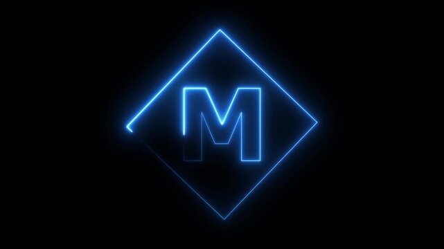 Glowing Neon Letter M Icon, Neon alpha b box icon glow with transparent background