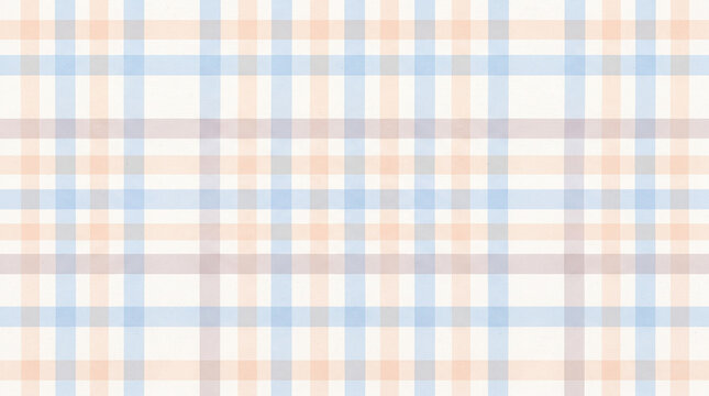 Cute pastel plaid fabric pattern vector background, light blue and soft orange checkered textile design