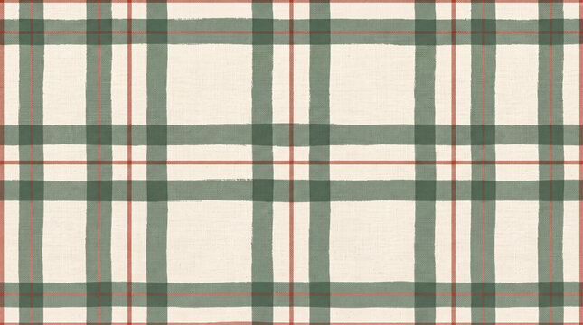 Green and red plaid fabric seamless pattern, traditional tartan background, festive textile design vector illustration