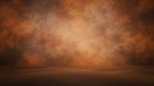 Abstract brown studio background with a textured wall and floor, perfect for product photography or portrait backdrops with a vintage artistic style