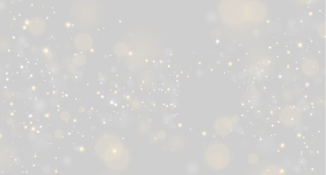 Clusters of glowing particles float in a dark space. The lights vary in size with soft gold and white hues scattered randomly. This image can suit backgrounds or festive digital effects.