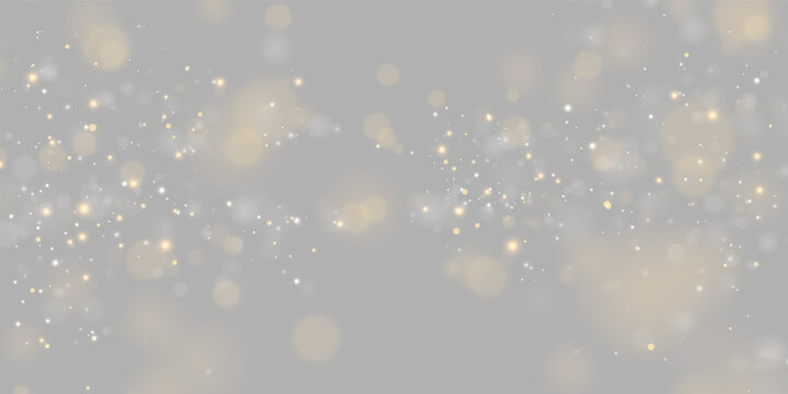 Scattered glowing particles create a sparkling golden and white light effect. The luminescent orbs vary in size and softly diffuse against a black background.