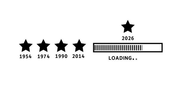 Animated Black Stars Timeline 1954 1974 1990 2014 and 2026 Loading Progress Bar Motion Graphics Isolated on White Background
