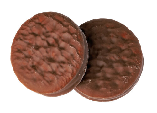 Chocolate cookies with a smooth texture placed on a white background